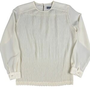 Vintage Ivory Textured Long Sleeve Pearl Button Back Blouse Women's Size 10